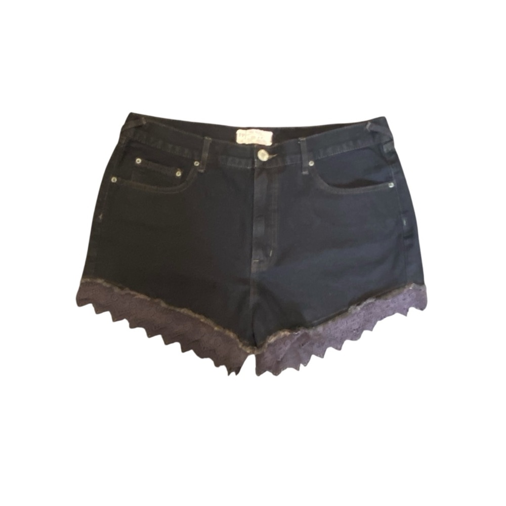 Free People Women's WE The Free Black Crochet Lace Black Denim Shorts Sz 31